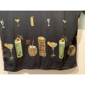 VTG Island Fever Hawaiian Shirt Mens M Black Tropical Drinks Print 90s Y2K Rayon